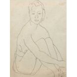 Follower of Matisse (1869-1954) A seated youth, line drawing in ink, 47 x 34cm