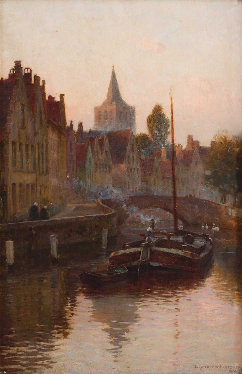 William Teulen Blandford Fletcher (1858-1936) 'Quai Ste Anne (?) Bruges', signed and dated 1904,