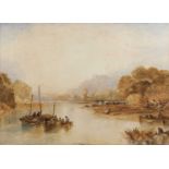 I * Salman? A continental river landscape, signed and dated 1874, watercolour, 54 x 75cm