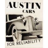 20th century British school 'Austin Cars for Reliability', advertisement in monochrome, mixed media,