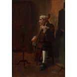 19th century English school The Cellist, indistinctly signed, oil on canvas, 30.5 x 21.5cm