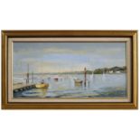 Rachel Long (20th century) 'Lymington River', signed, oil on canvas, 29 x 59.5cm; and Richard H