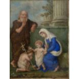 19th century English school The Holy Family with St John, watercolour on ivory, 13 x 9.5cm