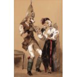 Gribouillat (19th century) Carnival figures, gouache, signed, 24 x 15cm