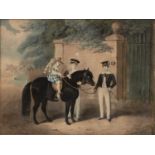 Fred Robinson The pony ride, lithograph, hand-coloured, signed and inscribed 'lith 1847', 21 x 28cm