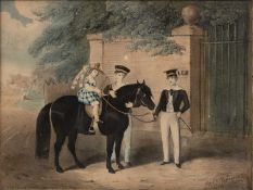 Fred Robinson The pony ride, lithograph, hand-coloured, signed and inscribed 'lith 1847', 21 x 28cm
