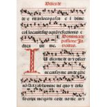 An antique double page antiphonal musical manuscript sheet in Latin on vellum in double glazed
