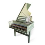 A two manual green painted harpsichord, the fascia panel inscribed 'Thomas Kilpatrick Sheffield