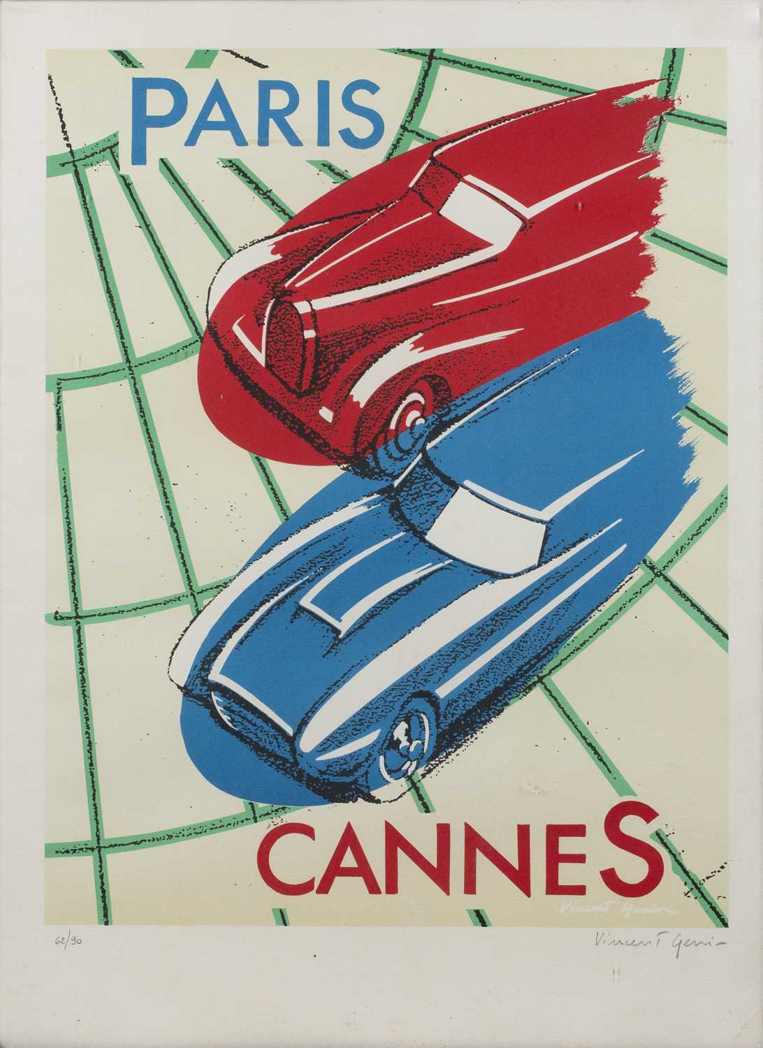 Vincent Geni (20th century) 'Paris, Cannes', lithograph in colours, pencil signed in the margin