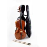 A good 20th century cello, possibly German, with two piece back, 122cm overall; together with a late