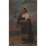 Alessandro Ossani (fl. 1857-1888) A peasant girl in a landscape with basket of flowers, signed and