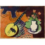 20th century Eastern European school Still life - banjo with vase of flowers, indistinctly signed
