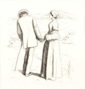 After John Everett MillaisA loving couple in a landscape, photogravure, 10.5 x 10cm Ex. The Aidan