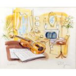 Phil Johns (20th century)'Violin', lithograph with hand-colouring, pencil signed and titled in the