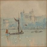 William Frederick Longstaff (1879-1953) The Thames at the Tower of London, signed, pencil and