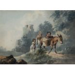 Attributed to Peter la Cave (act. 1769-1816) Travellers with donkey on a wayside track, watercolour,