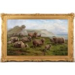Charles Sheep Jones (1836-1892) A flock of sheep on a coastal hilltop, signed and dated with