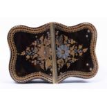 An early 19th century tortoise shell and yellow metal pique work snuff box with a shaped edge, 8cm