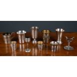 A group of silver and white metal to include a miniature tripod games table, 6cm diameter x 7cm