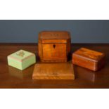 A George III satinwood octagonal tea caddy with a parquetry inlaid star motif, 17cm wide x 13cm deep