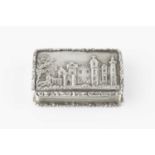 A William IV silver castle top vinaigrette, relief decorated with a view of Abbotsford House, having
