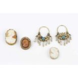 A collection of jewellery, comprising a 19th century hardstone cameo brooch, carved to depict a