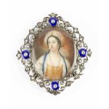 A 19th century enamel and diamond set memorial miniature pendant/brooch, the oval miniature