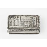 A William IV silver castle top vinaigrette, decorated in relief with a view of Newstead Abbey,