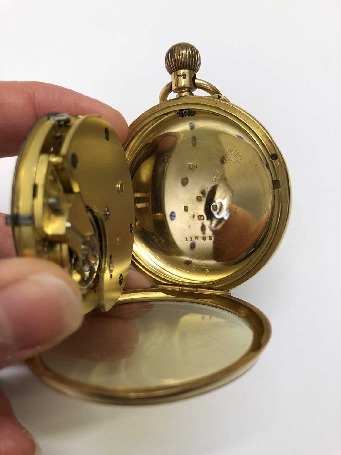 A late Victorian 18ct gold open face pocket watch, the white dial with Roman numerals and subsidiary - Image 6 of 7