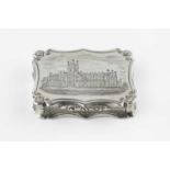 An early Victorian silver castle top vinaigrette, of shaped rectangular outline, engraved with a