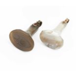 Two 19th century agate seal fobs, each with hinged fluted fitting, both seal fob lengths 4.2cm (2)