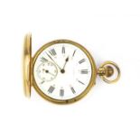 A late Victorian 18ct gold open face pocket watch, the white dial with Roman numerals and subsidiary