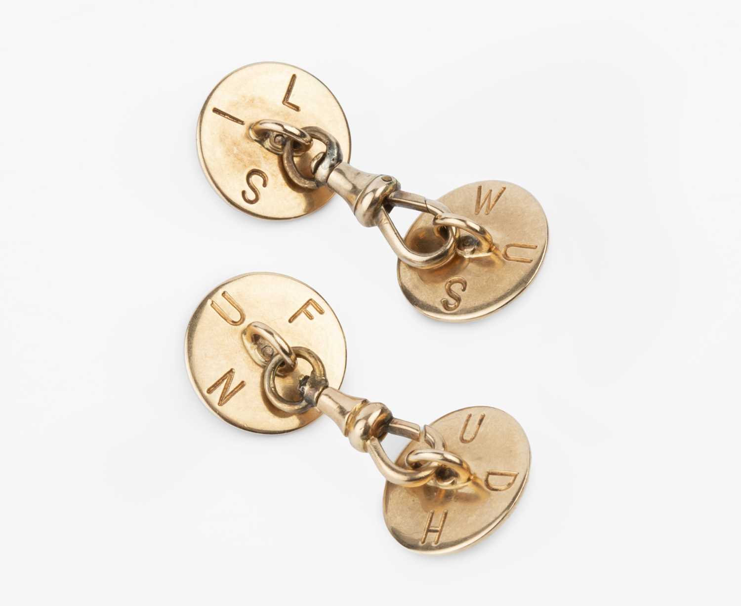 Of Ian Fleming interest: A pair of cultured pearl set cufflinks, each circular panel with radial - Image 5 of 5