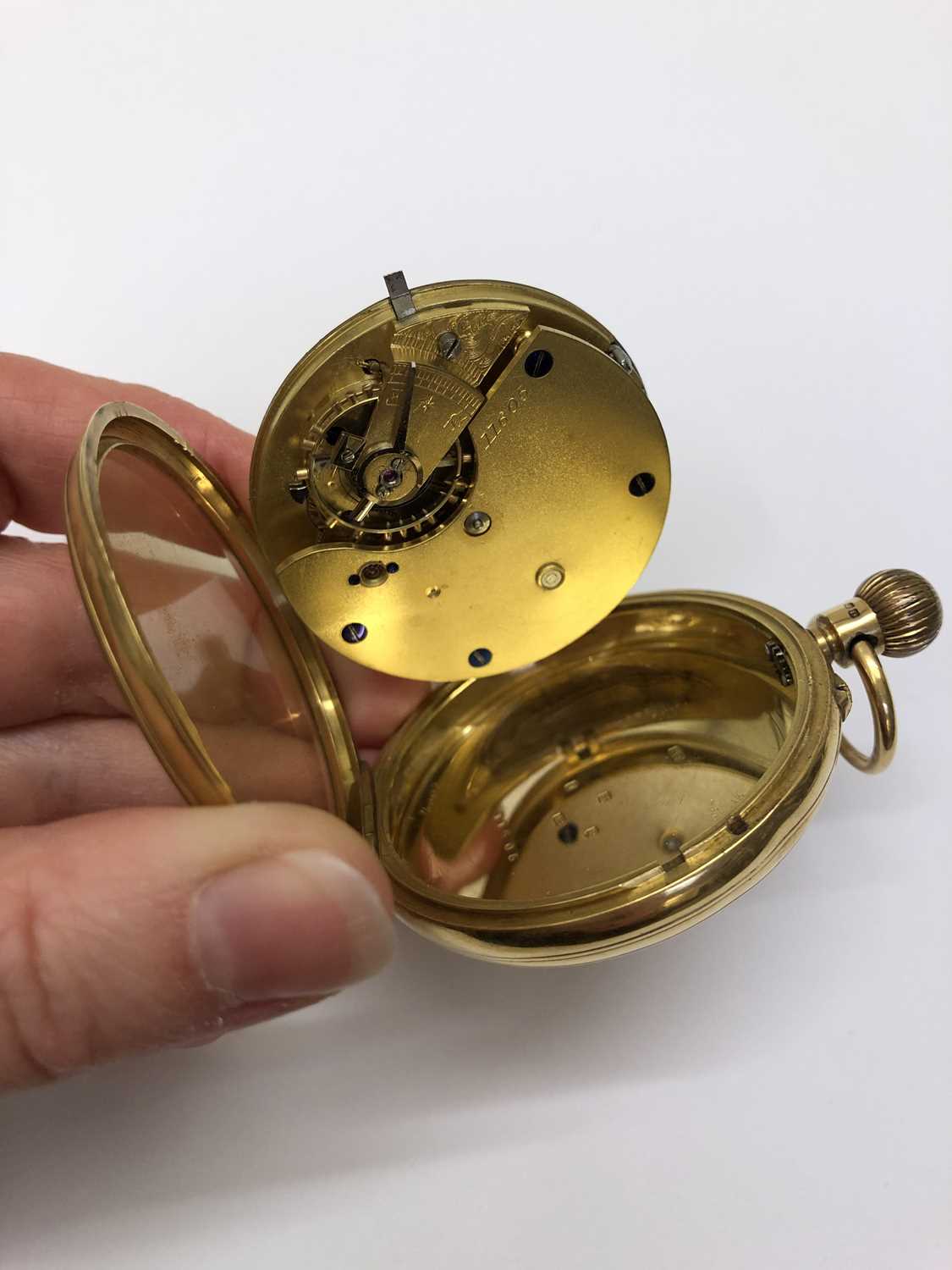 A late Victorian 18ct gold open face pocket watch, the white dial with Roman numerals and subsidiary - Image 5 of 7