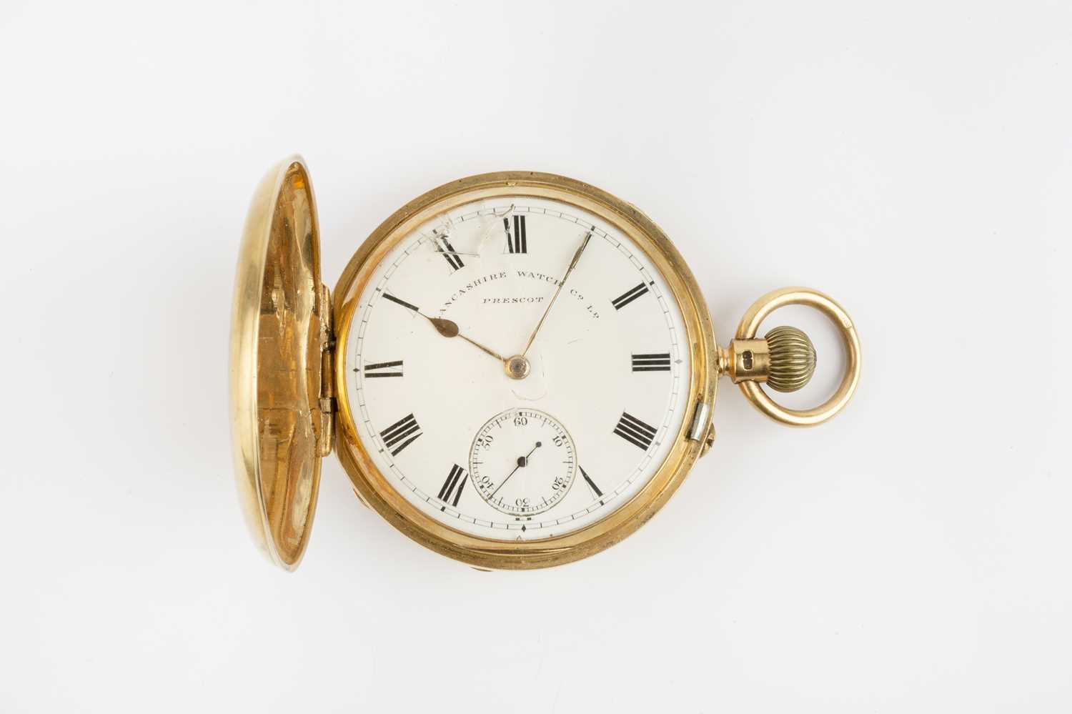 A late Victorian 18ct gold hunter pocket watch, the white dial with Roman numerals and subsidiary - Image 2 of 8