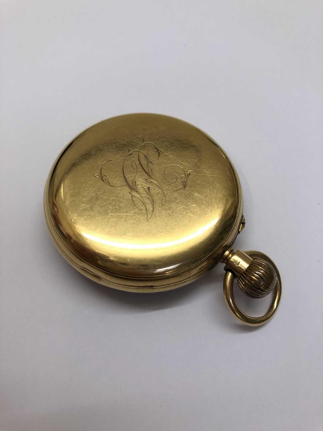 A late Victorian 18ct gold open face pocket watch, the white dial with Roman numerals and subsidiary - Image 7 of 7