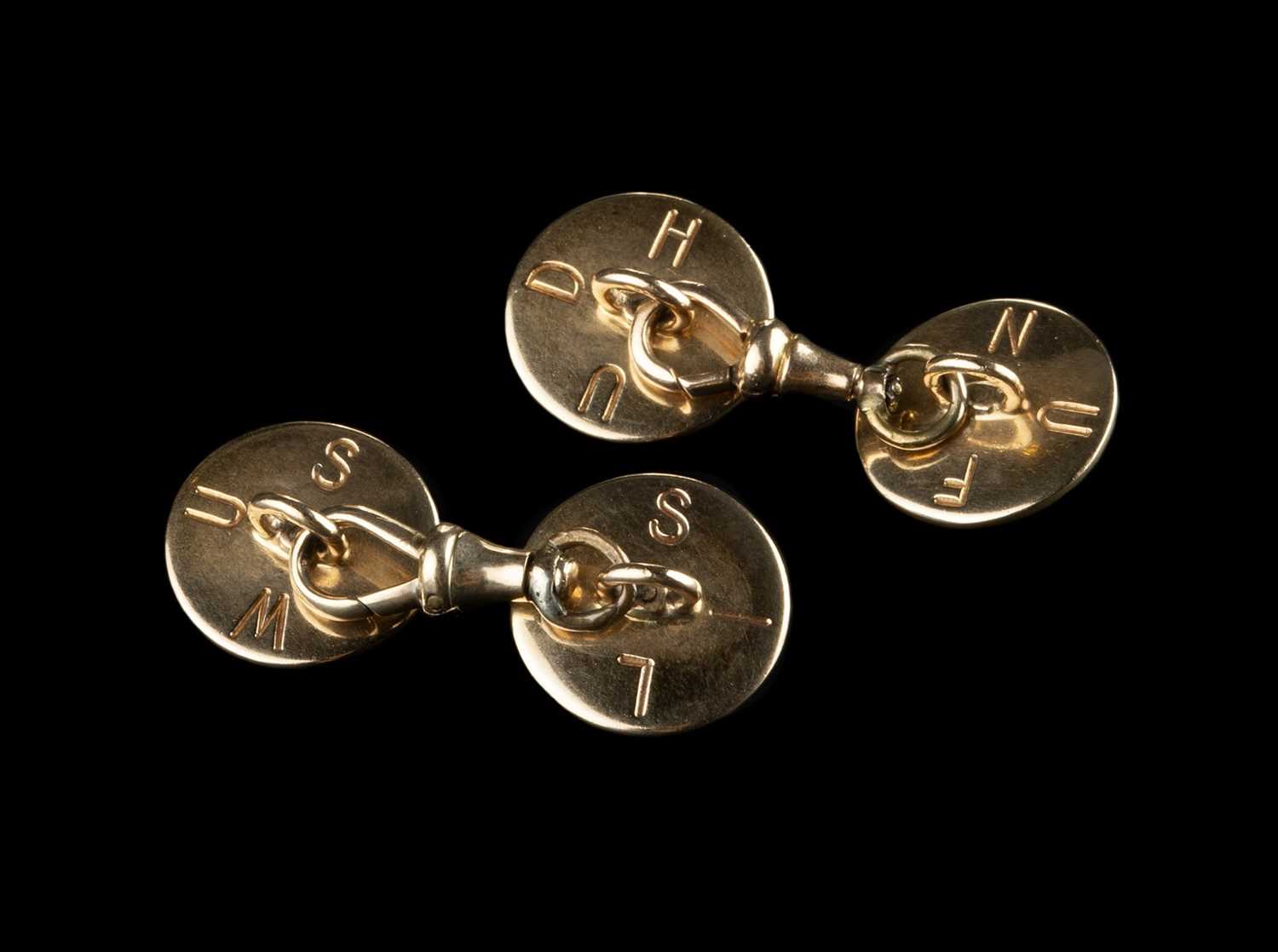 Of Ian Fleming interest: A pair of cultured pearl set cufflinks, each circular panel with radial - Image 4 of 5