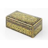 A late 19th/early 20th century tortoiseshell veneered and brass inlaid rectangular cigarette box,