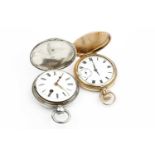A George III silver hunter pocket watch, the white enamel dial with Roman numerals, to a key wind