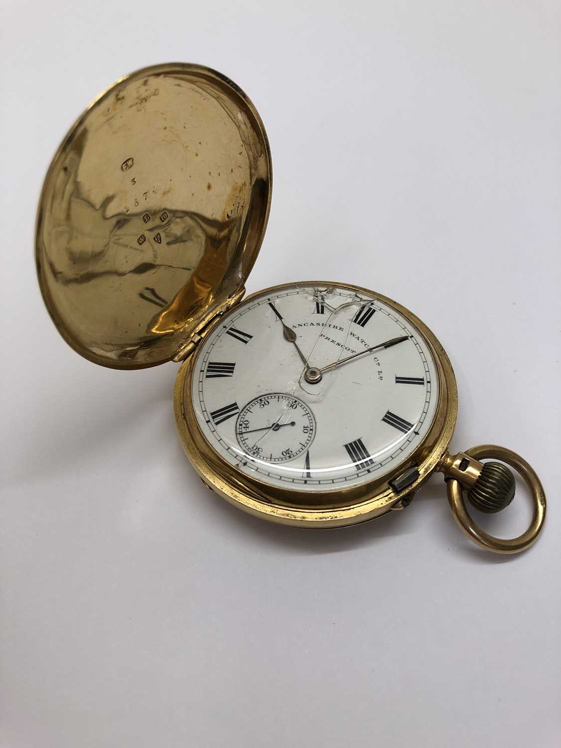 A late Victorian 18ct gold hunter pocket watch, the white dial with Roman numerals and subsidiary - Image 5 of 8