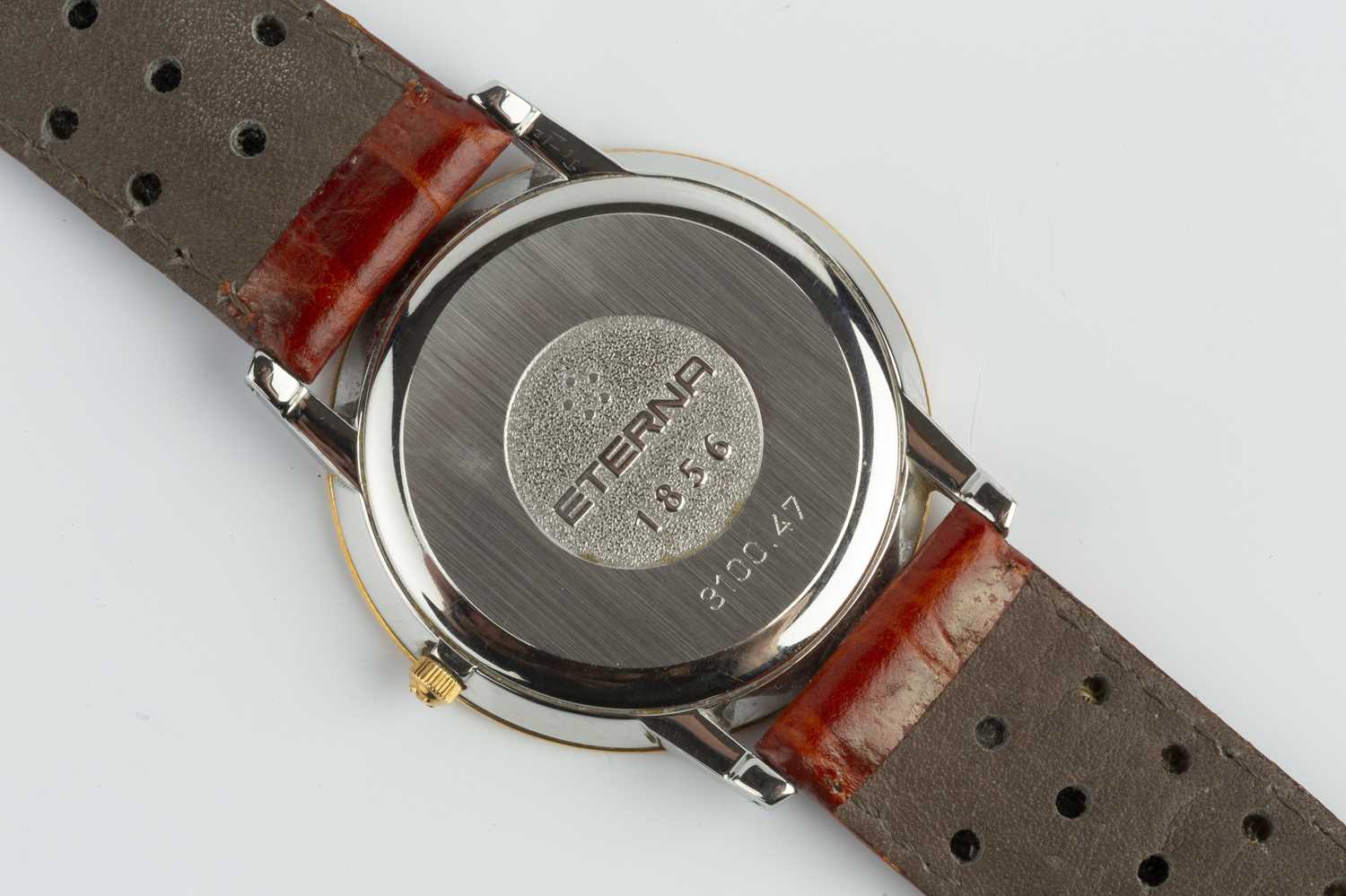 A bi-colour wristwatch by Eterna, the circular white dial with gilt baton markers, date display - Image 2 of 3