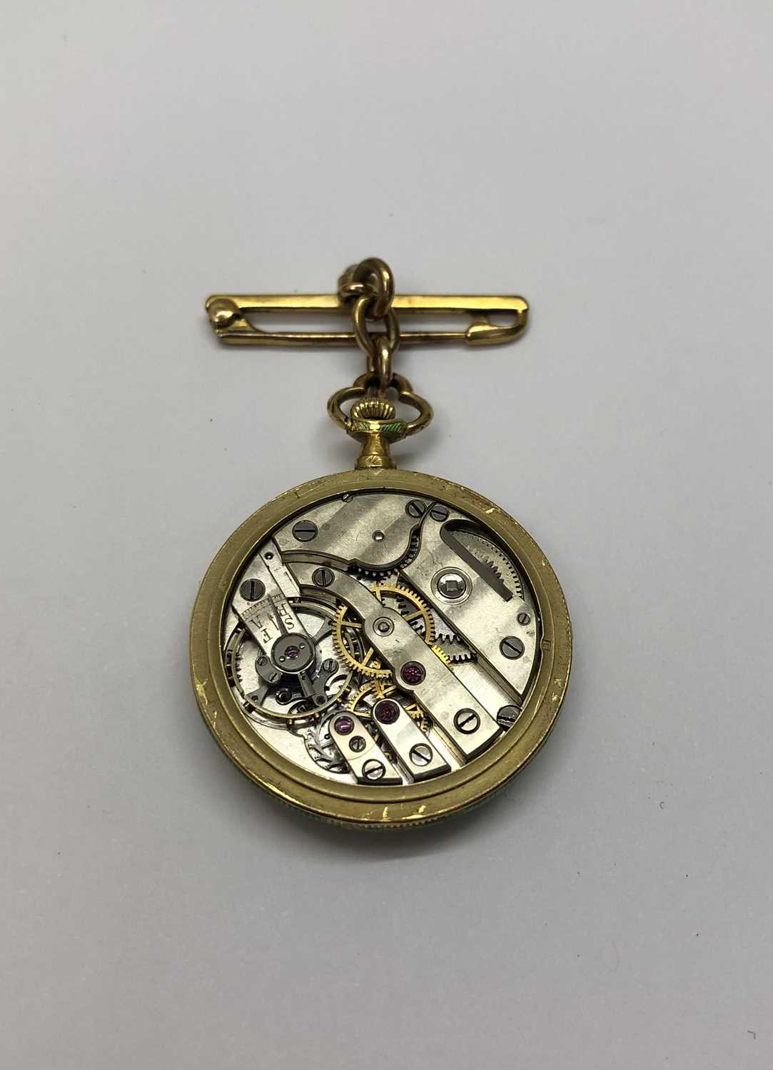 An early 20th century enamel and diamond set fob watch, the circular silvered dial with stylized - Image 4 of 5