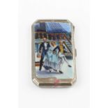 A silver and enamel rectangular cigarette case, with canted corners, the front decorated with