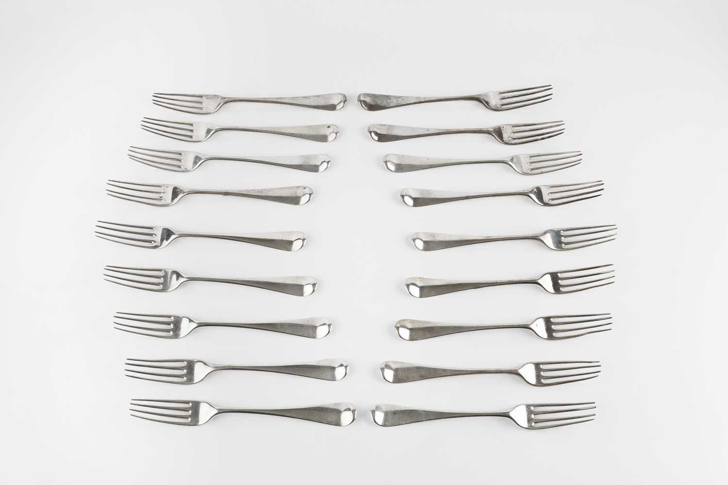 A set of eighteen George III silver Old English pattern table forks, by George Smith III, London