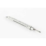 A late Victorian silver combined propelling pencil and pen, of faceted form engraved with stylised