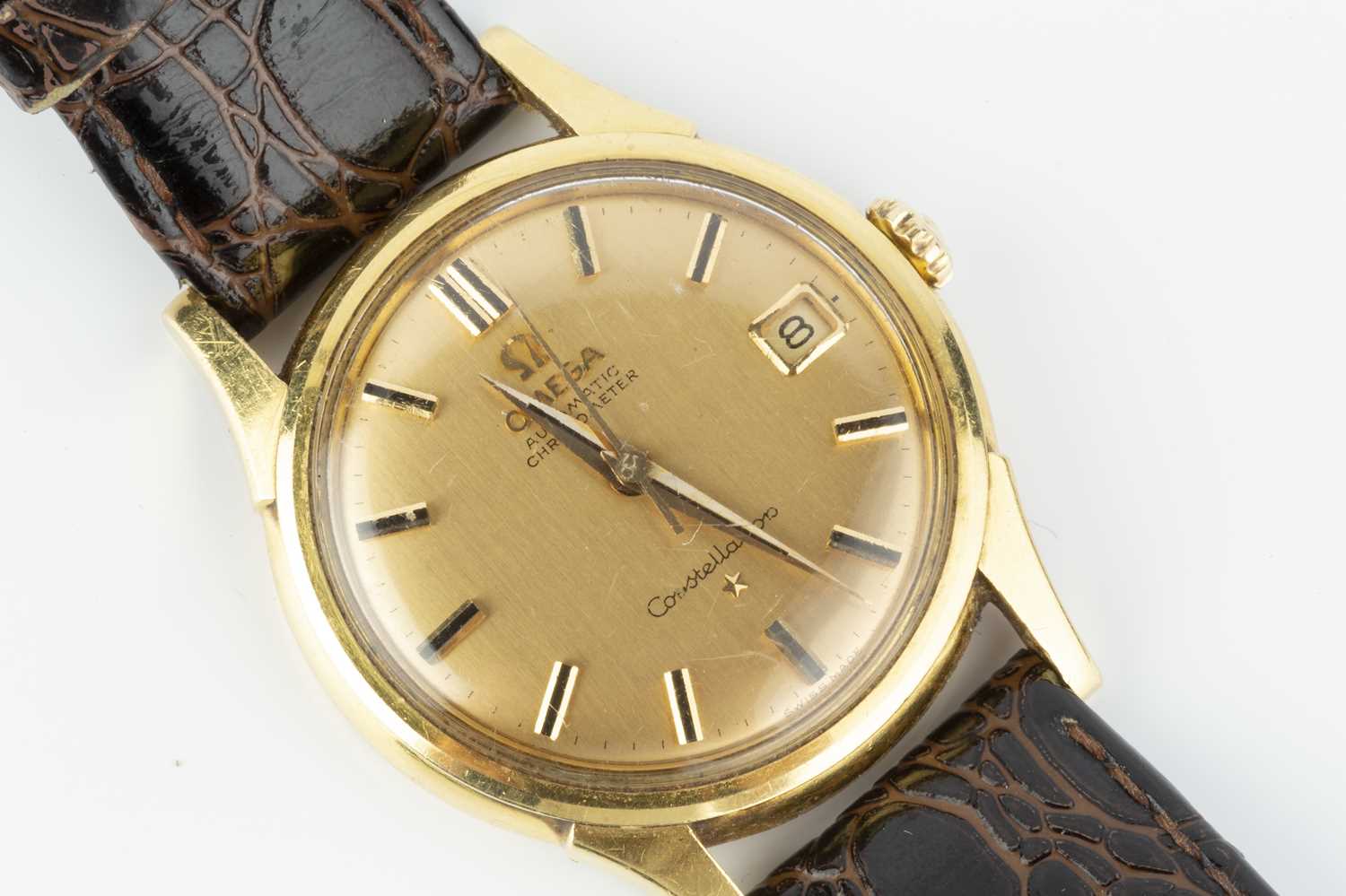 A 'Constellation' automatic wristwatch by Omega, the circular gilt dial with black baton markers, - Image 4 of 12