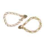 A fancy gate-link bracelet, stamped '15C', with 15ct gold padlock clasp, and a curb-link bracelet,