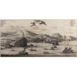 John Ogilby (1600-1676) 'Cangoxuma - Kagoshima harbour' engraving 28cm x 57cm Provenance: Heffers