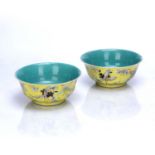 Pair of yellow glazed bowls Chinese, 19th Century decorated to the exterior with butterflies set