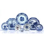 Group of pieces Chinese, Kangxi and later two include three various blue and white plates, a